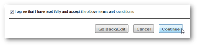 You must agree to the terms and conditions in order to continue with a credit card payment.